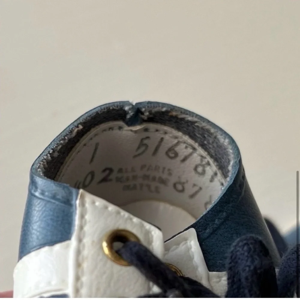 Baby Shoes Size 1 Blue and White Vintage